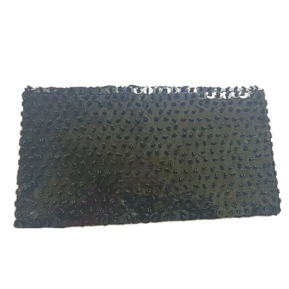 Vintage Seed Bead Sequins Clutch Bag Black Handmade Sparkly Rose Bead Pattern - Picture 3 of 10